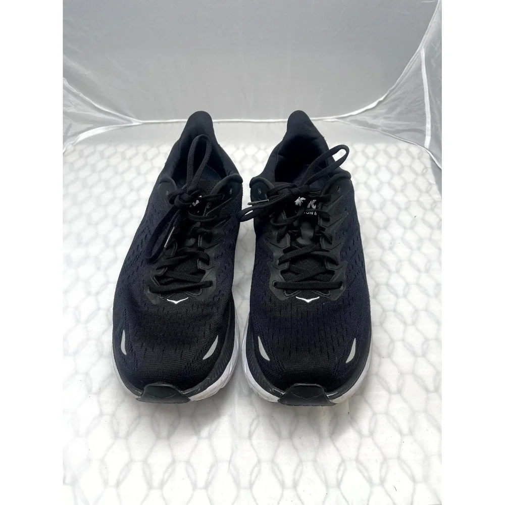 HOKA One One Clifton 8‎ Sneakers Mens US 10.5 Black White Knit Running Shoes